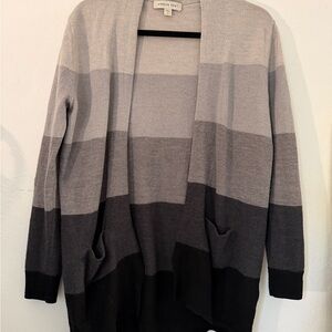 Amour Vert Black and Gray Striped Cardigan